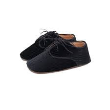 Camille Waverly Baby Oxford Black ribbed velvet Crib Shoes