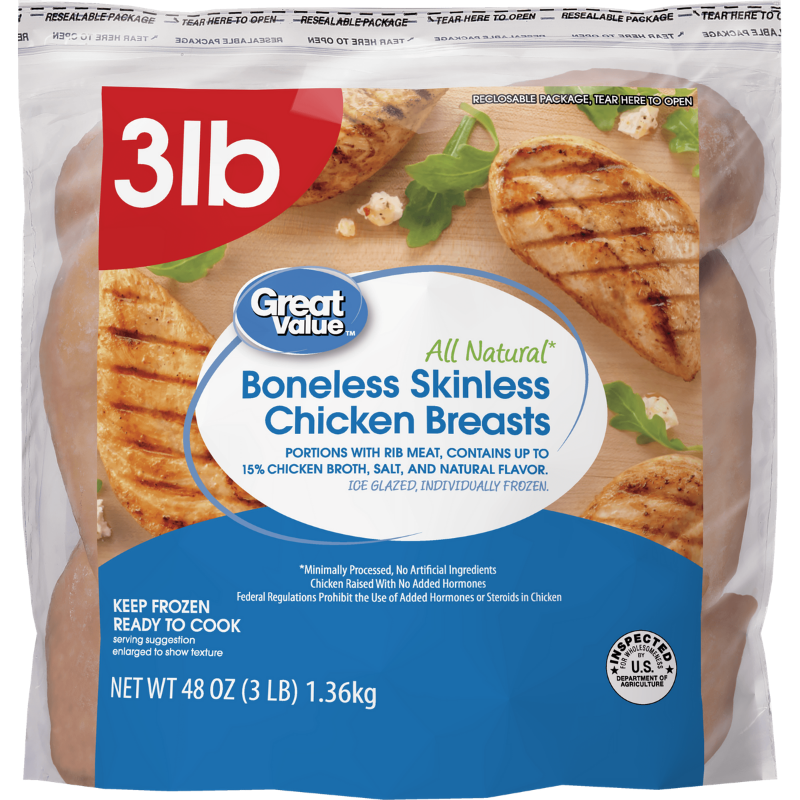 Great Value Boneless Skinless Chicken Breasts - 3lb (Frozen)