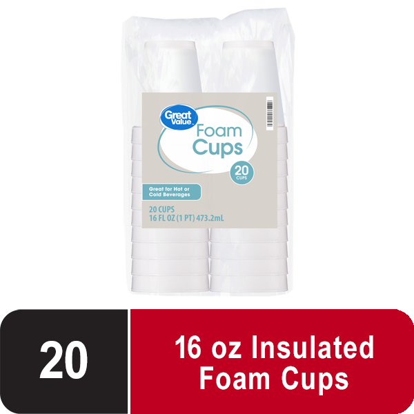 Great Value Foam Cups 16 fl.oz