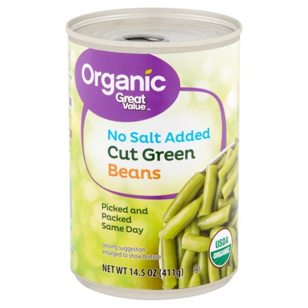 Great Value No Salt Added Green Beans Organic - 15oz