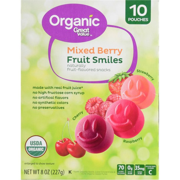 Great Value Organic Mixed Berry Fruit Smiles - 10 ct